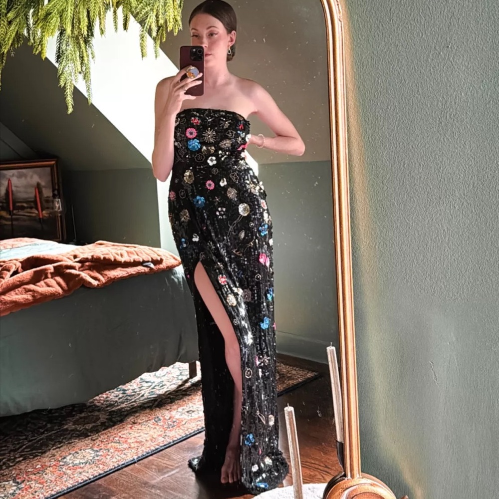 Mac Duggal Black Sequin Strapless Dress
